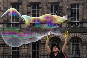 Large soap bubbles at the Edinburgh Fringe